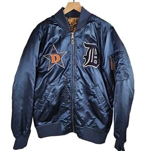 Stall & Dean Detroit Stars Negro‎ League Bomber Jacket XL Blue Satin Baseball